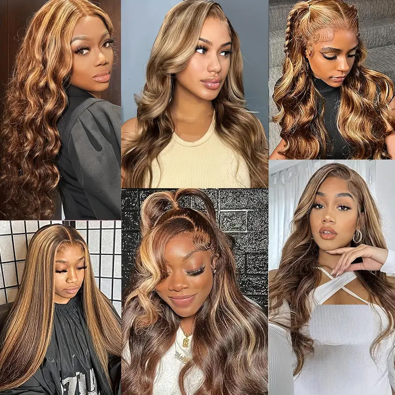 Champagne and Brown Ombre Colored 6x5 Wear Go Glueless Closure Wigs Caramel Macchiato Loose Body Wave Wigs