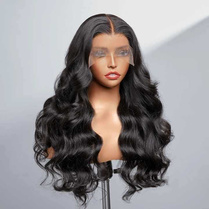 Closure Bouncy 100% Human Hair Wigs Lace Front Body Wave Glossy