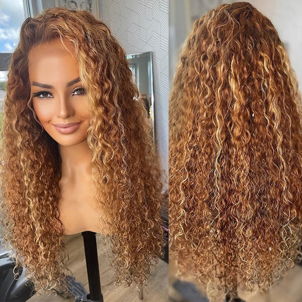 13x4 Lace Front Honey Blonde Highlights Water Wave Pre-Everything Wig With Invisible Knots