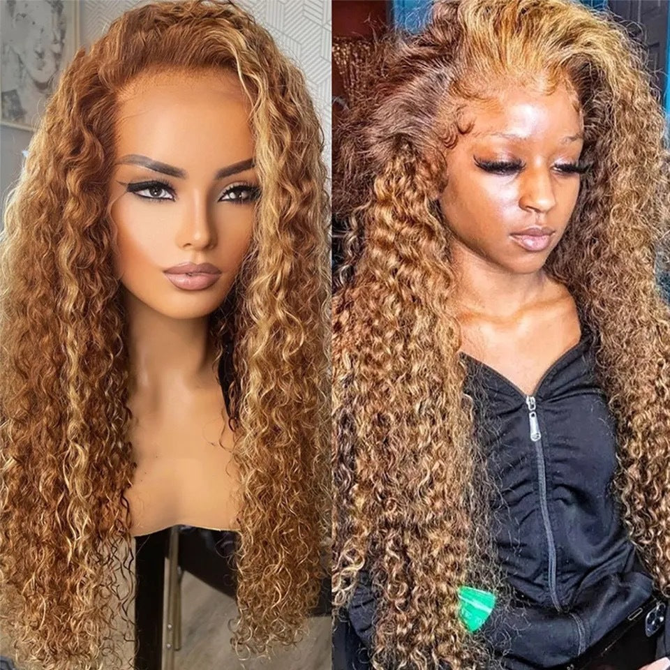 13x4 Lace Front Honey Blonde Highlights Water Wave Pre-Everything Wig With Invisible Knots