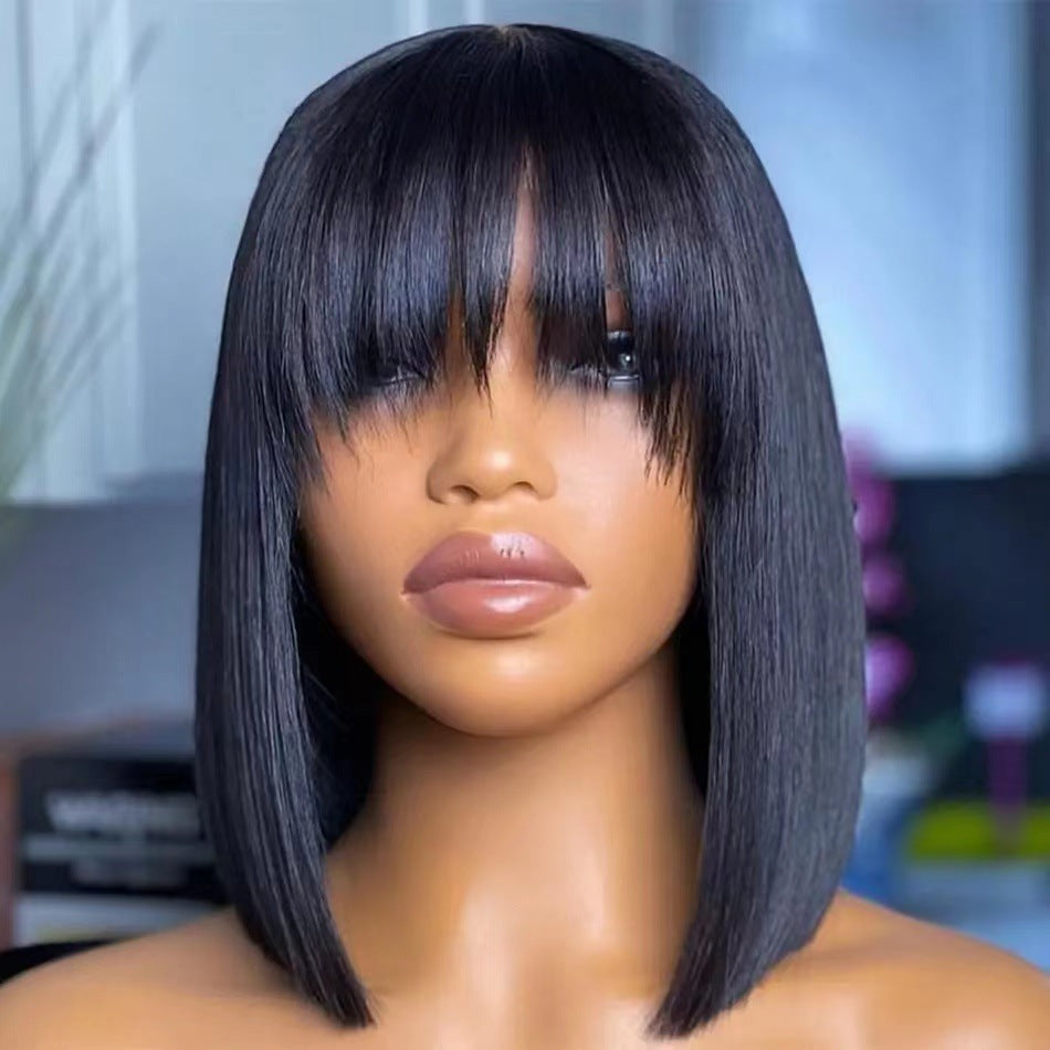 WOWANGEL Straight Bangs Wig Pre-Everything 9X6 Wear Go Glueless Wigs