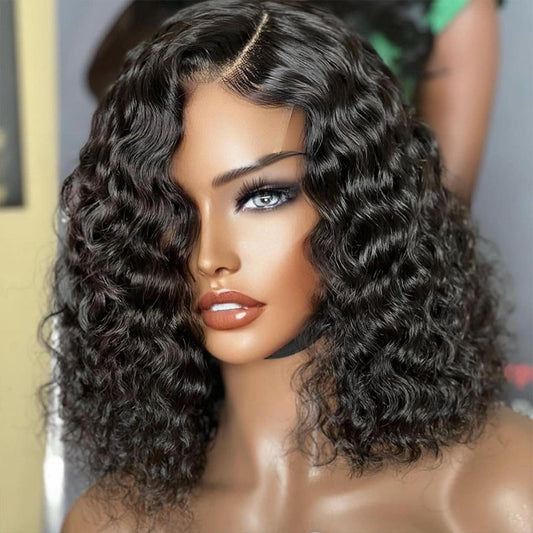 Brazilian 4*4 Lace Water Wave Bob Closure 200% Density,Go Glueless Wigs Human Hair Pre Plucked Pre Cut Lace Front Wigs