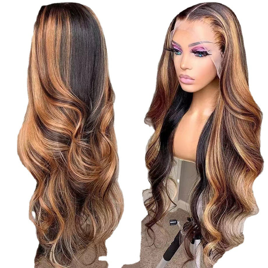 Highlight 13X4 lace Wig,Highlight 13X4 Lace Wig Body Wave Wig Shadow Root Blonde Highlight 150% Density