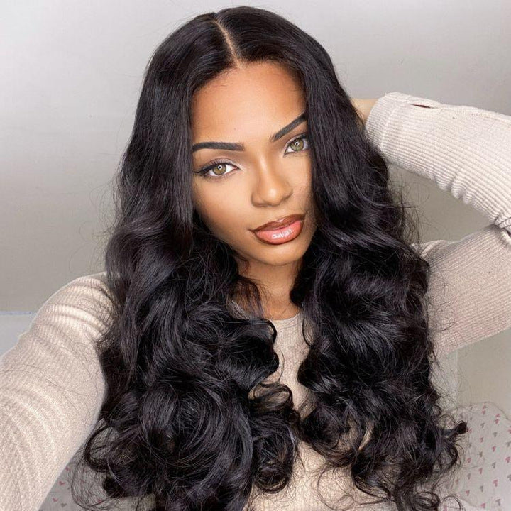 Closure Bouncy 100% Human Hair Wigs Lace Front Body Wave Glossy