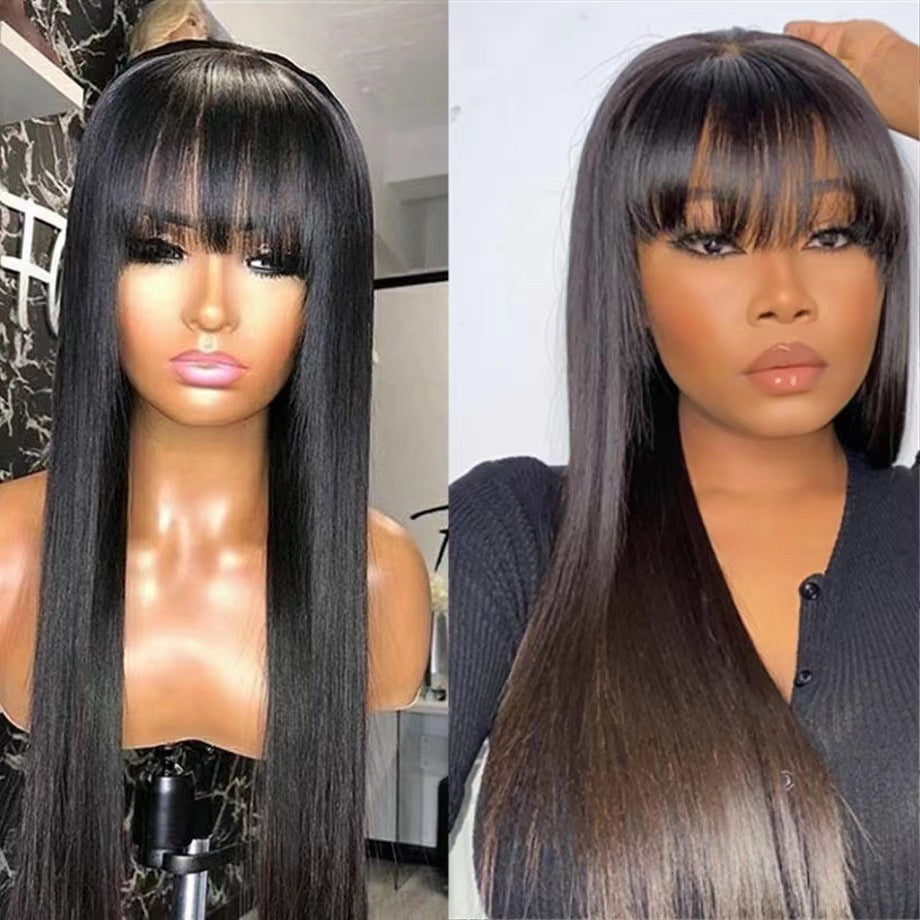 WOWANGEL Straight Bangs Wig Pre-Everything 9X6 Wear Go Glueless Wigs