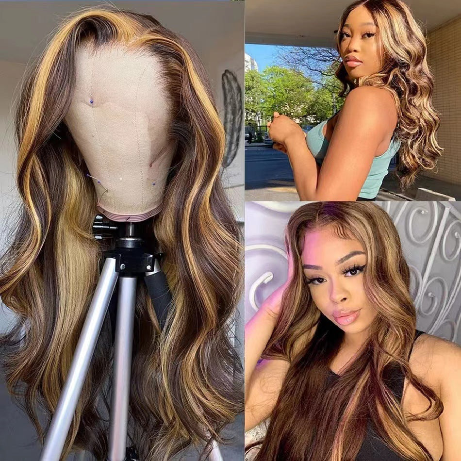 Highlight 13X4 lace Wig,Highlight 13X4 Lace Wig Body Wave Wig Shadow Root Blonde Highlight 150% Density