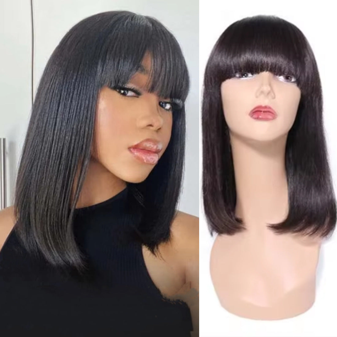 WOWANGEL Wear & Go Straight Short BOB With Bangs 5x5 HD Lace Closure Wig Glueless Wig