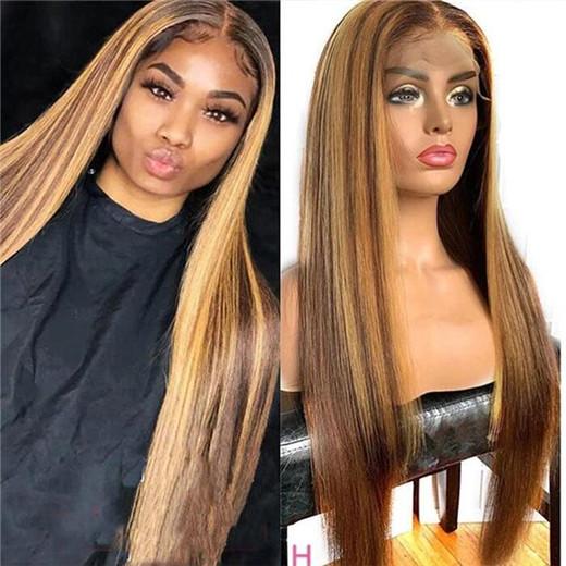 Megalook Piano Color 4/27 Wig Highlight Real Transparent 13x4 Lace Front Wig 180% Density Brazilian Straight Human Wig