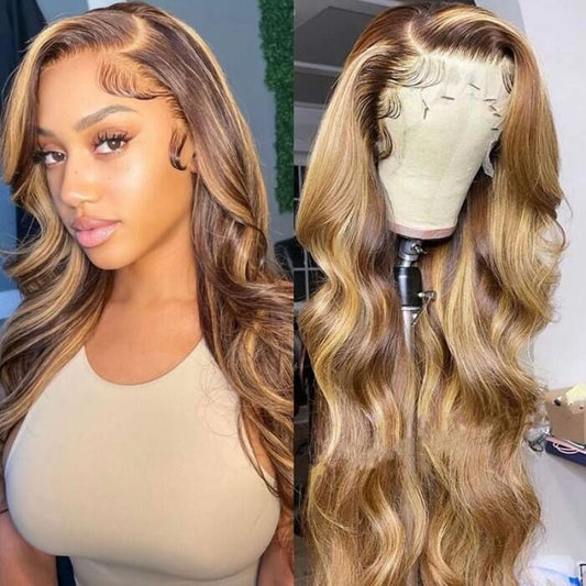 (Super Deal)210% Density Honey Blonde Piano Highlights Transparent Lace Human Hair Wigs Free Part 13x4/5x5 Body Wave Wig