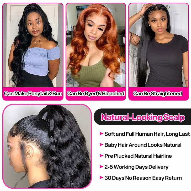 Megalook Transparent Lace Closure Frontal Wigs 4x4 13x4 Lace 16-32 inch Thick 180% Density