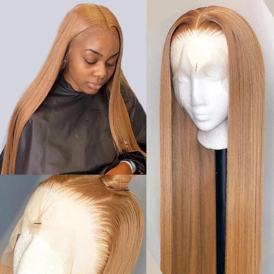 Megalook Straight /Body Wave 5x5 Closure & 13x4 lace frontal wigs #27 colored honey blonde HD lace human hair wigs pre-plucked with baby hair