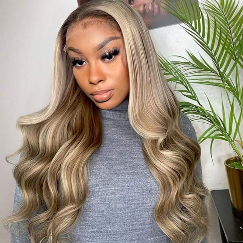 $100 OFF Code: MS100 | New Pop 13x4 HD Lace Frontal P12/613 Light Brown With #613 Highlight Color Straight/Body Wave Breathable Airy Cap Human Wigs