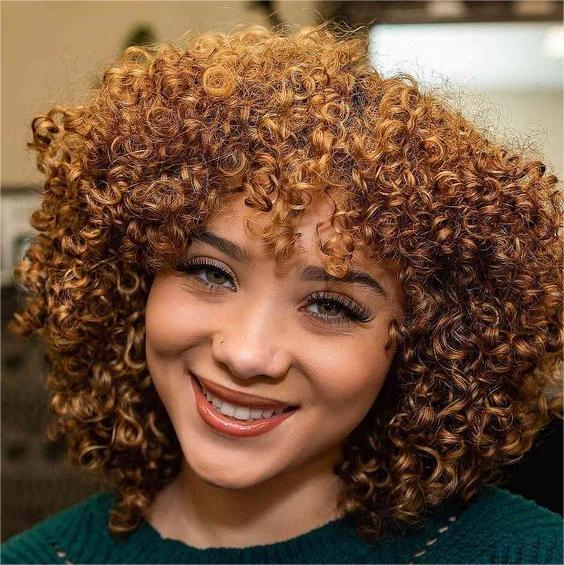 P4/27 Natural Color Curly Wig With Bangs NON-Lace Virgin Human Hair Wigs