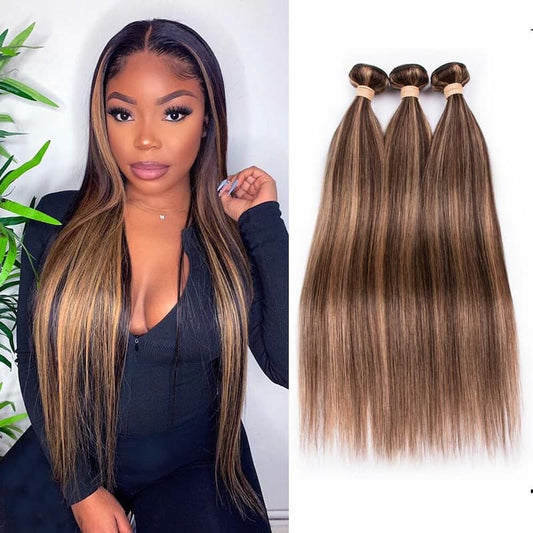 Highlight Bundles Brazilian Straight Human Hair Bundles Ombre Brown Straight Hair Bundles 3 Bundles Remy Human Hair Extensions