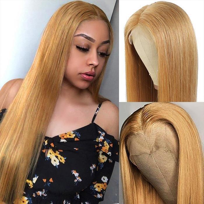 Megalook Straight /Body Wave 5x5 Closure & 13x4 lace frontal wigs #27 colored honey blonde HD lace human hair wigs pre-plucked with baby hair