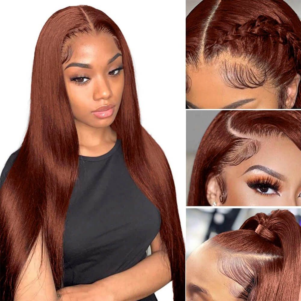 Pre-Cut 13x4/5x6 HD Lace Frontal #33 Reddish Copper Brown Straight/Body Wave Breathable Airy Cap Real Glueless Human Wigs