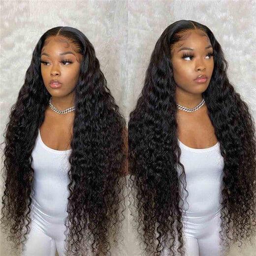 40 inch Long Wigs Deep/Water Wave Curly Human Hair Wig Transparent Lace Frontal Wigs