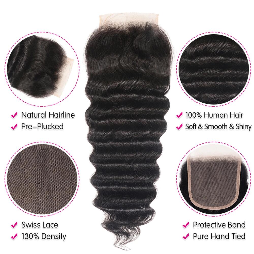 Megalook Buy 3 pcs Loose Deep Wave Get 1 Free 4x4 Lace Closure (Free Part) 100% Natural Human Hair Weaves Deal