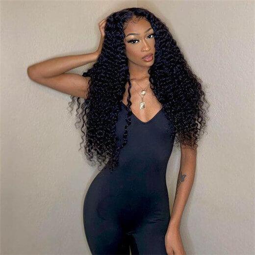 40 inch Long Wigs Deep/Water Wave Curly Human Hair Wig Transparent Lace Frontal Wigs