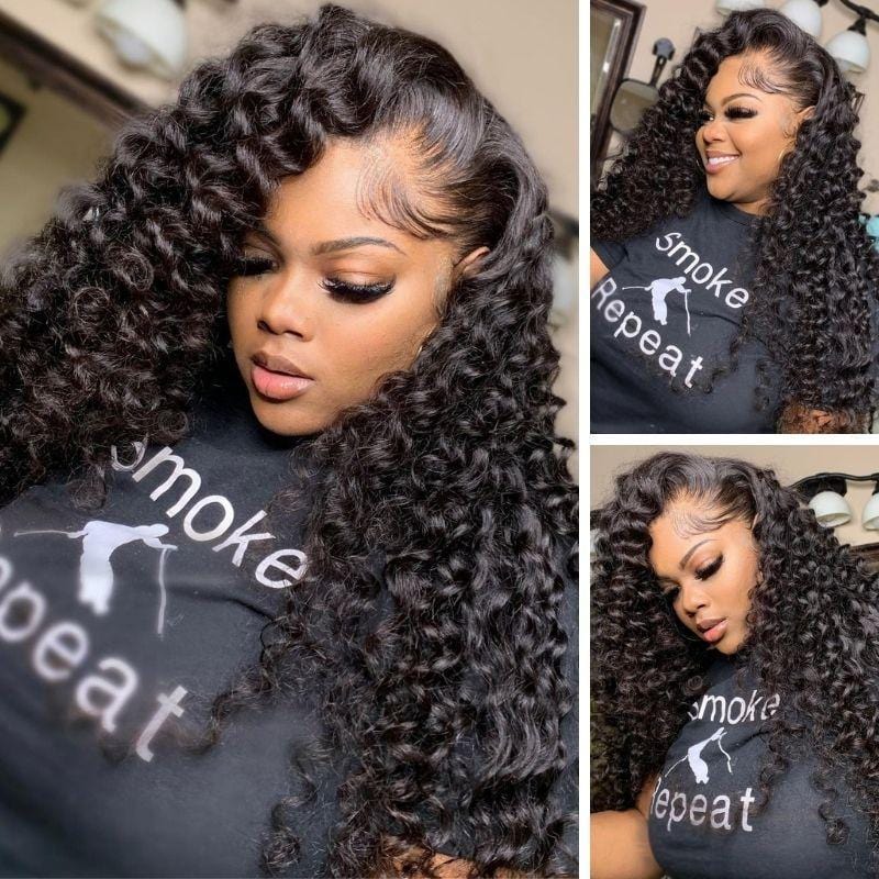 (Super Deal)High Quality 22'' Long 13x4 HD Lace Front Spiral Curly Natural Black Pre-plucked Natural Hairline Glueless Breathable Airy Cap Human Hair Wig