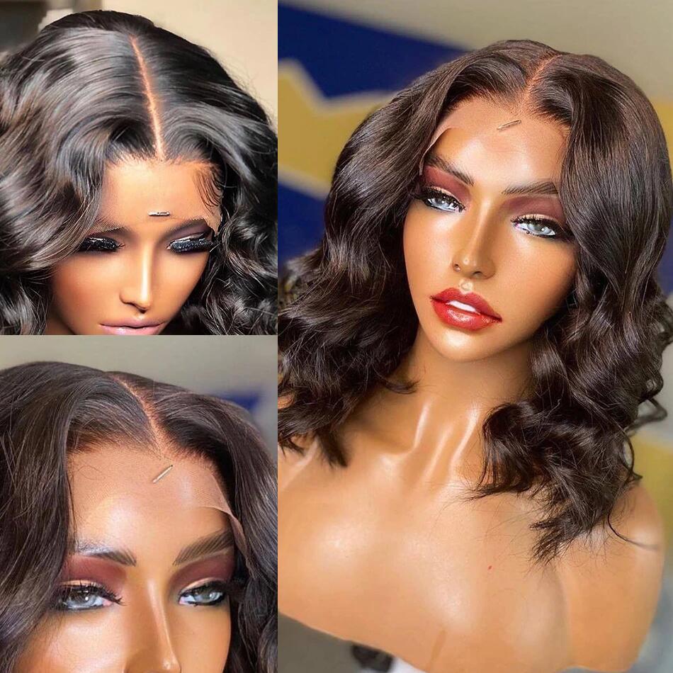 Megalook HD Lace Body Wave 13x6 Lace Front Short Bob Wig Human Hair Brazilian Wig