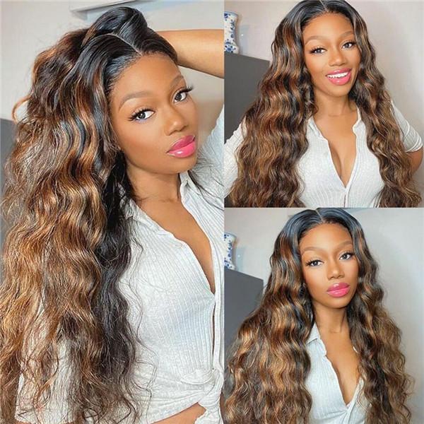 P4/27 Highlight Human Hair 3Bundles With Transaprent Lace Frontal 30 inch Hair Bundles With Frontal Preplucked With Baby Hair