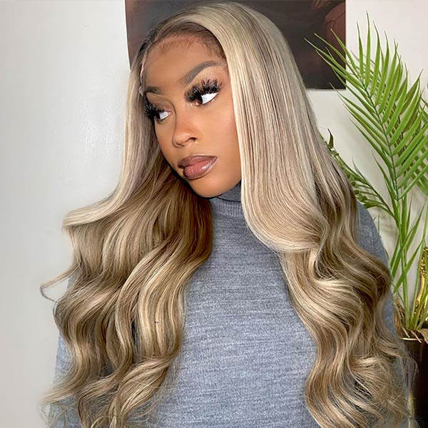 $100 OFF Code: MS100 | 5X5 HD Lace Honey Color With Blonde Highlight P12/613 Straight Hair Body Wave Wigs