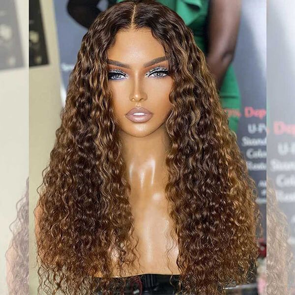 Deep Curly Balayage Highlight Honey Blonde Human Hair Wigs 13x4 Hd Transparent Lace Front Wigs