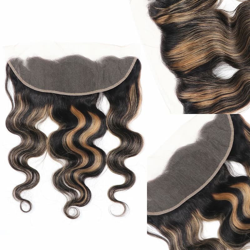 Highlight Balayage Colored 1Bundles /13x4 13x6 Free Part Lace Frontal Closure Virgin Human Hair Bundles Deal