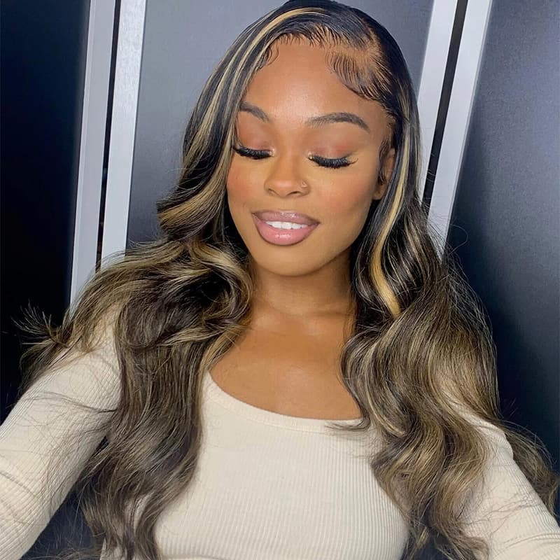 Highlight Balayage Colored 3/4Bundles With 13x4 Lace Frontal Closure Virgin Human Hair Body Wave