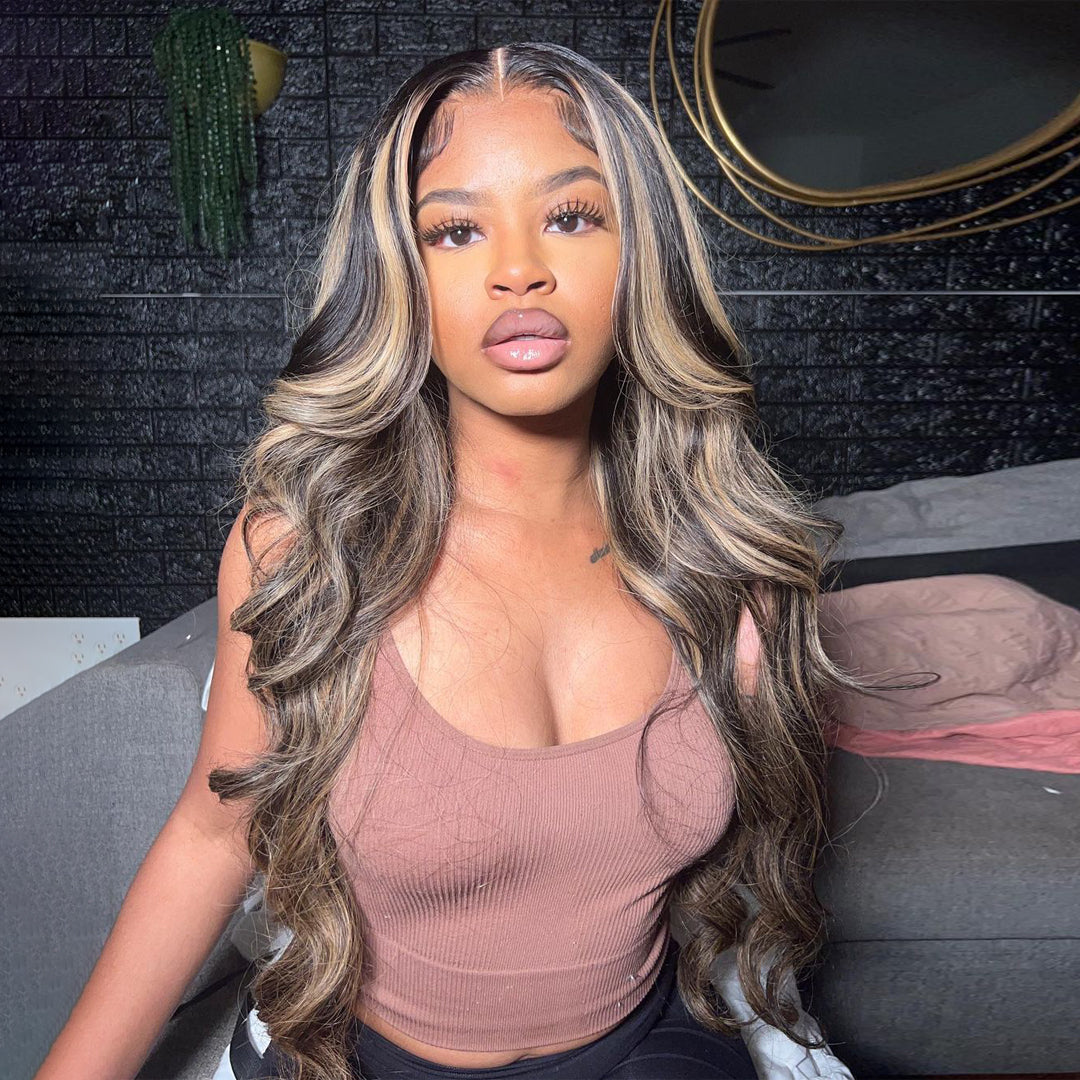 (Super Deal) Glueless 6X5 Wear Go Cozy Blonde with Dark Roots Straight Pre-Bleached Body Wave Wigs