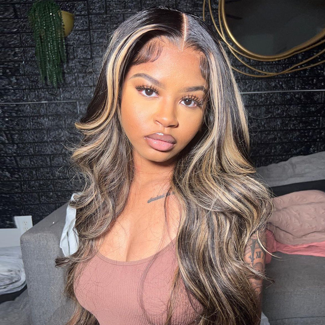 Megalook Bogo Free 13x4 Body Wave Balayage Highlight Transparent Lace Front Human Hair Wigs