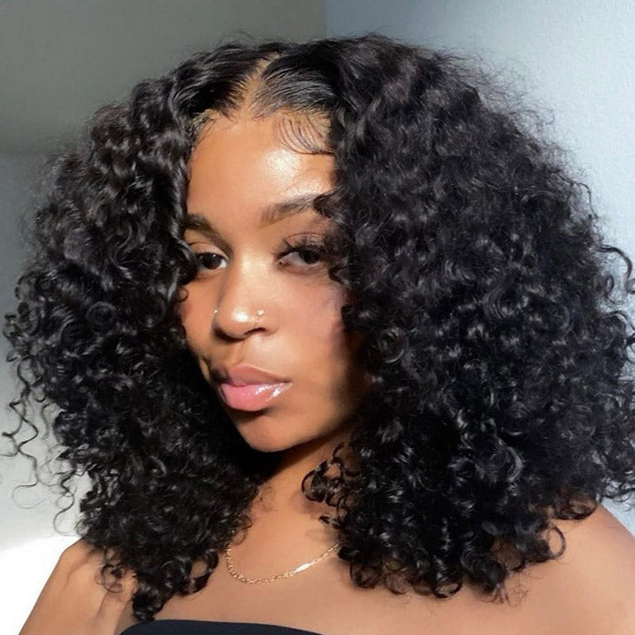 (Super Deal)EaseElle Series Minimalist 6 Inch Deep Part Hairline Glueless Lace Jerry Curly Bob Pre-Bleached Miny Knots Middle Part Closure Wigs