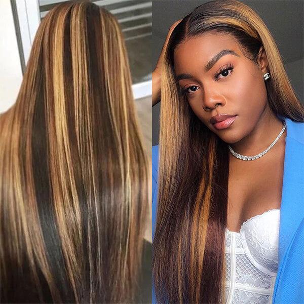 Highlight Bundles Brazilian Straight Human Hair Bundles Ombre Brown Straight Hair Bundles 3 Bundles Remy Human Hair Extensions