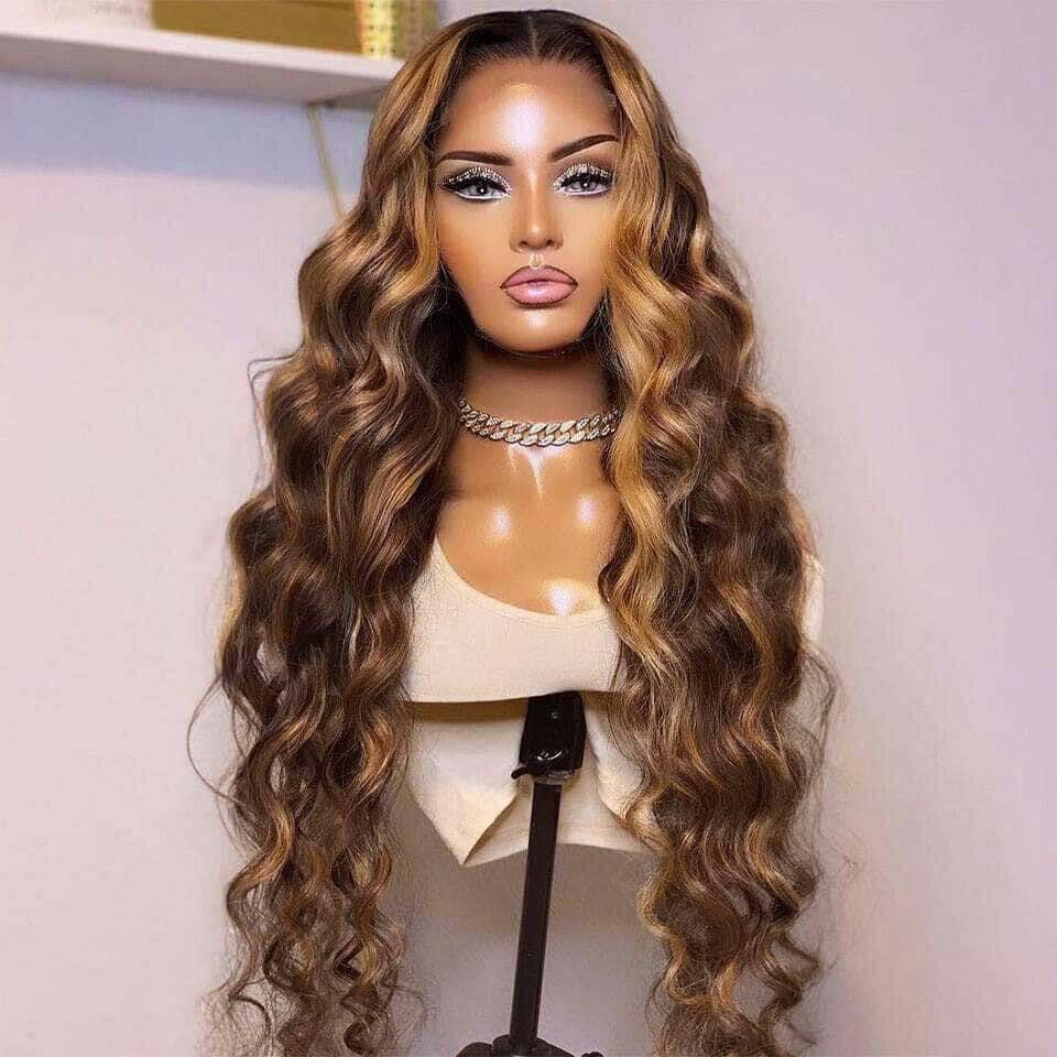 Megalook 360 Lace Frontal Wig Highlight #4/27 Colored Straight/Body Wave Virgin Hair Wigs No Code Needed