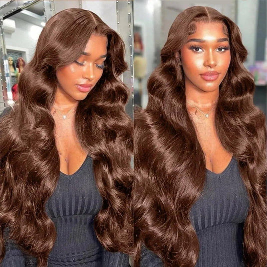 $100 OFF Code: MS100 | 4x4 Transparent Lace Closure Wigs Chestnut #4 Dark Brown Straight/Body Wave Wig