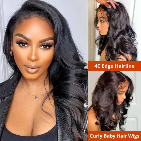 4X4/13x4 Lace Front Wig With Realistic Curly Edges Baby Hair Guleless Body Wave Wigs