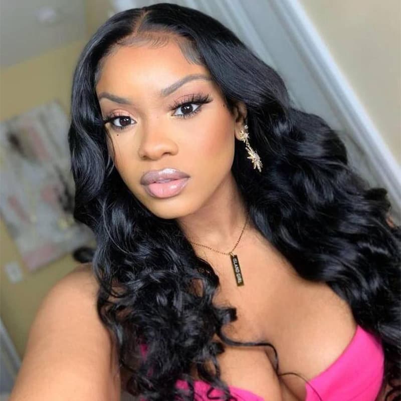 32 inch Long 4x4 Lace Closure Human Hair Wigs Body Wigs For Women Black