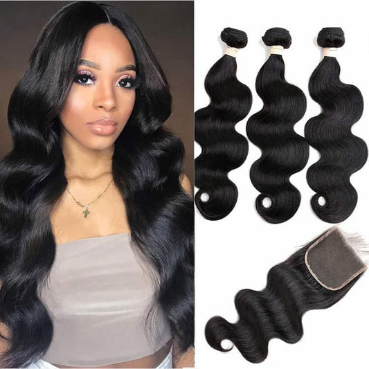 30 inch Body Wave Bundles Brazilian Hair Weave 3Bundles With 4x4 Lace Closure Remy Human Hair Extension