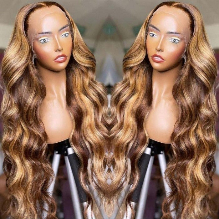 (Super Deal)Classic Style Body Wave Honey Blonde/P1B30 Highlights Hd Transparent Lace 5x6/13x4 Lace Human Hair Wigs Free Part Wig