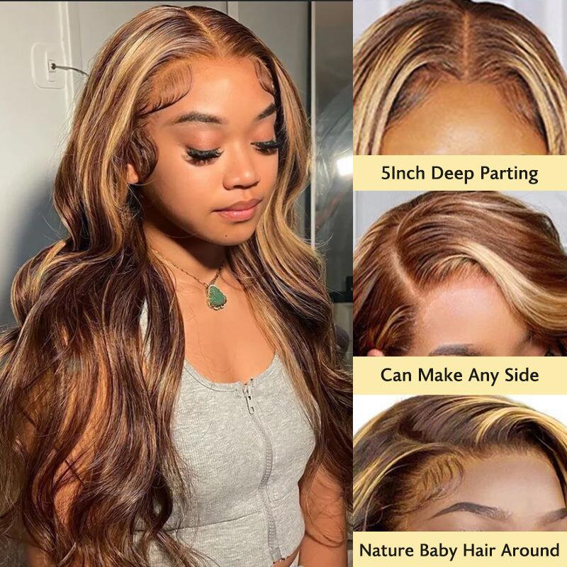 Megalook Pre Cut Lace New Launch Wear & Go Glueless HD Lace Wig 5x5 Highlight P4/27 Color Dome Cap Wigs