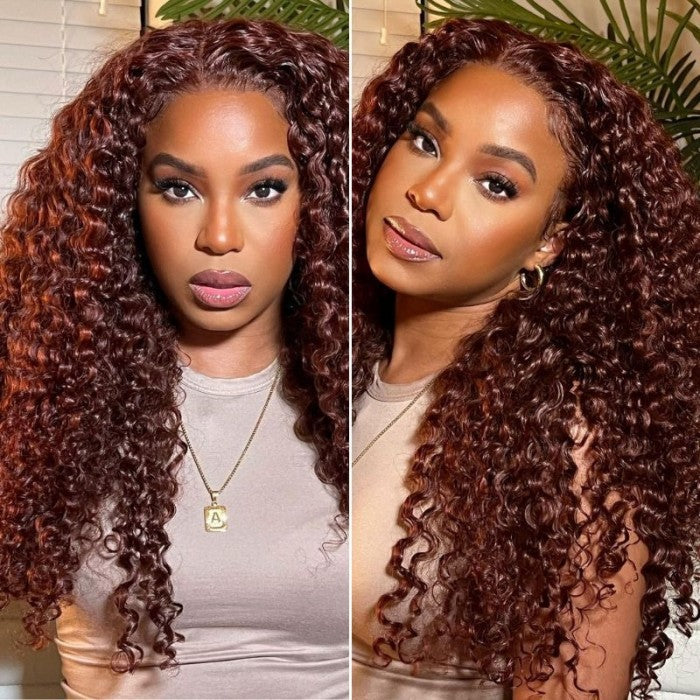 Jerry Curly Human Hair Wig HD Lace New #33 Red Brown Auburn Colored Wig For Women High Density