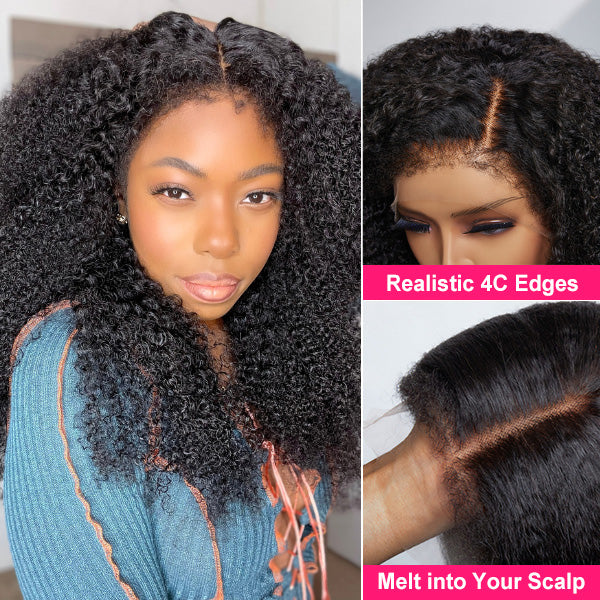 (Super Deal)4C Edges Wig 360 Lace Wigs With 4c Hairline Deep Curly/Body Wave Human Hair Wigs