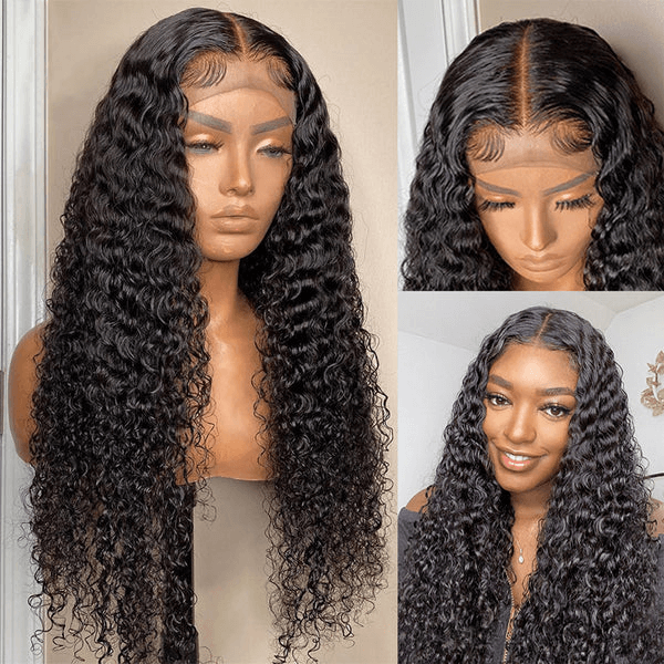 5x5 Crystal HD Lace Frontal Deep Wave Wigs 180% Density Natual Black Wigs