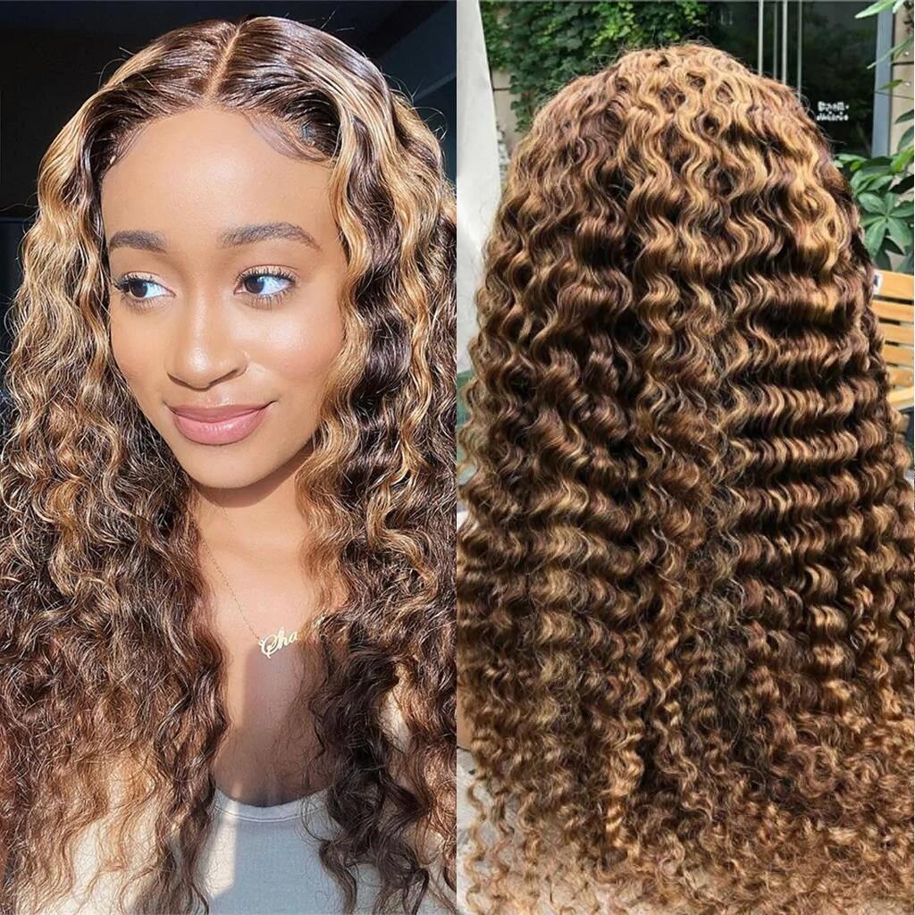 Megalook $95.9 Highlight Piano Color Wig Transparent Lace Closure 4x4 Deep Wave /Natural Wave Style Wig