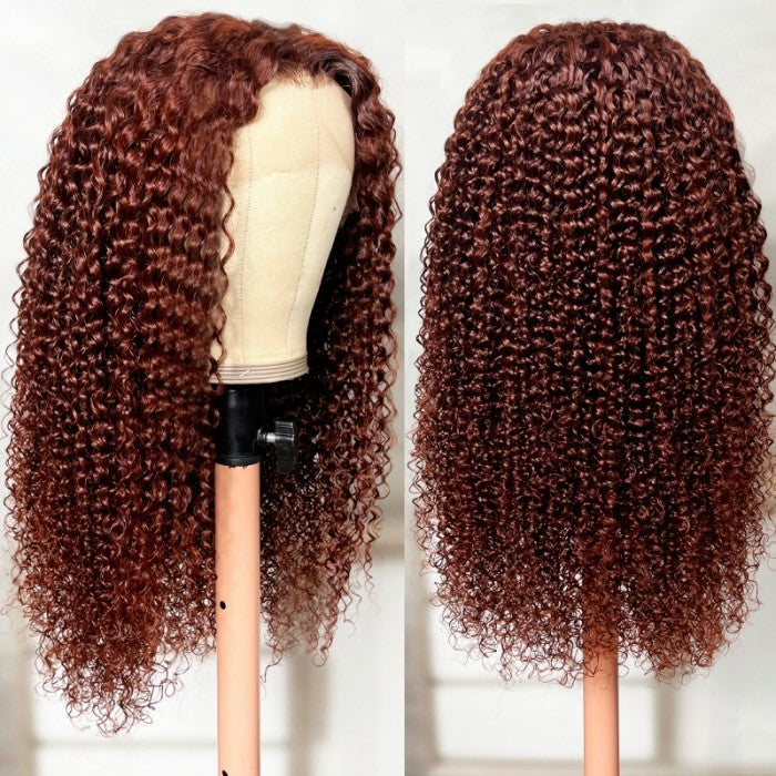 Jerry Curly Human Hair Wig HD Lace New #33 Red Brown Auburn Colored Wig For Women High Density