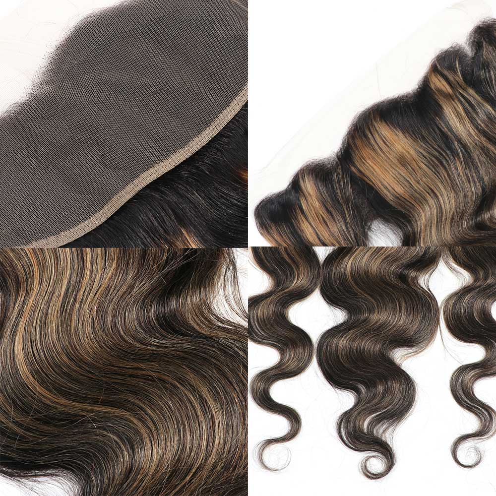 Highlight Balayage Colored 3/4Bundles With 13x4 Lace Frontal Closure Virgin Human Hair Body Wave