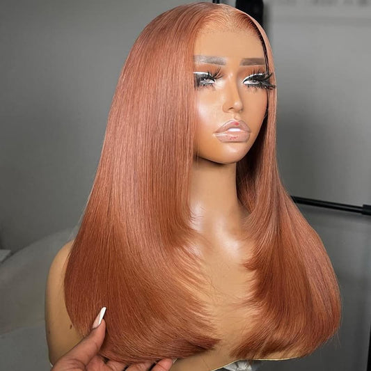 (Super Deal)Megalook Salon-Quality Luxurious Glueless 6X5 HD Lace Wig Silky Straight Dark Burgundy/ Ginger Pink Colored Double Drawn Wig