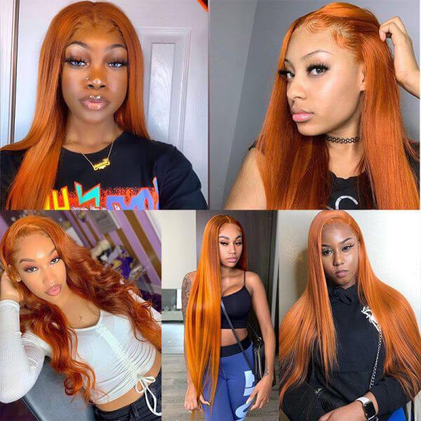 Straight #350 Orange Ginger Hair Bundles 3pcs Deal Double Weft Natural Human Hair Extensions