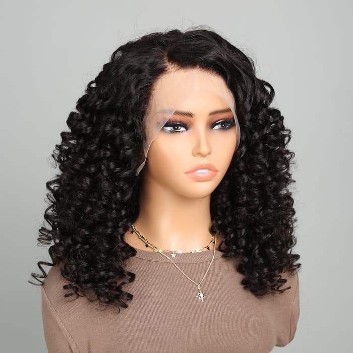 (Super Deal)High Quality 22'' Long 13x4 HD Lace Front Spiral Curly Natural Black Pre-plucked Natural Hairline Glueless Breathable Airy Cap Human Hair Wig